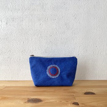 刺繍入りポーチ 青