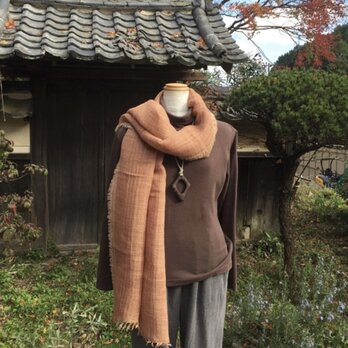 柿渋染め綿ウール二重織ストールK25042