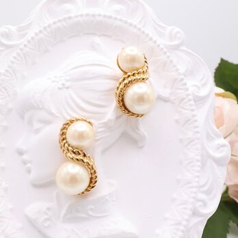 【アメリカ買付】ヴィンテージ ツイストゴールド×パールイヤリング＊Elegant American Classic1960s