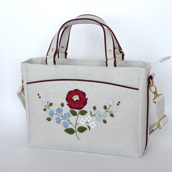 赤い花刺繍のショルダーバック