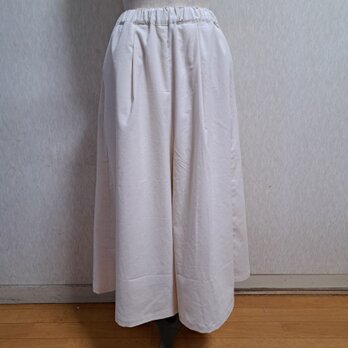 コーデュロイ　ガウチョパンツ【裏地付き】フレアーパンツ　ホワイト　クリーム　白　フリー