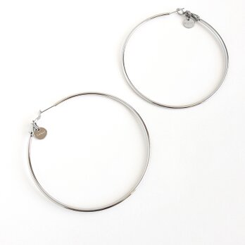 SUS316＊7cmフープピアス[Simple hoop & coin/Silver]刻印 コイン サージカルステンレス