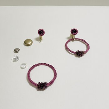 【２通りを愉しむ】2way  軽いイヤリング金属ｱﾚﾙｷﾞｰ対応　天然石ガーネット　ピンク