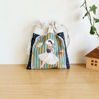 レトロ柄の巾着袋