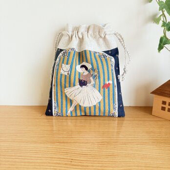 レトロ柄の巾着袋