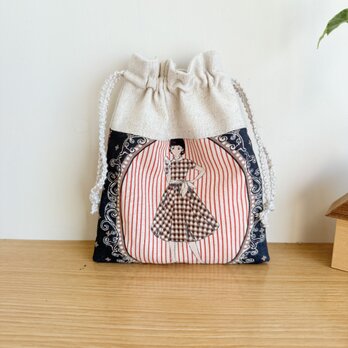 レトロ柄の巾着袋