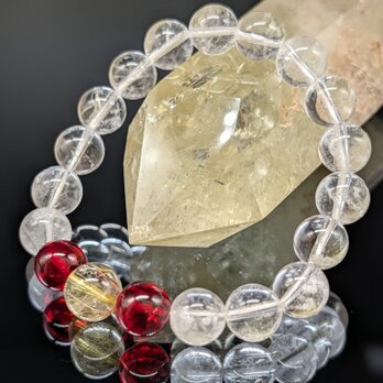 【最強金運・大願成就・健康】ゴールドルチルクォーツ・レッドアンバー・カンチェンジュンガ水晶 10mm ブレスレット