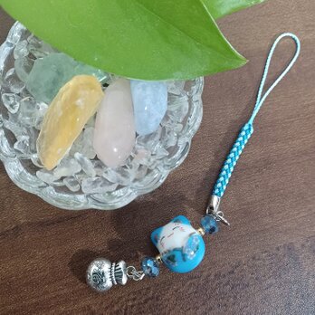 福猫ฅ•ω•ฅ✿ストラップ チャーム ブルー青 ハンドメイド No.1424