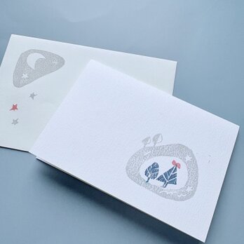 手刷りメッセージカード　「静かな冬の森」