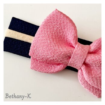 一年中おすすめ◆6cm×8cmのベビーからずっと使える和風リボンの髪飾り◆ローズピンク色のちりめんリボン