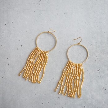 星屑のビーズフリンジピアス/イヤリング  （ゴールド）【受注】