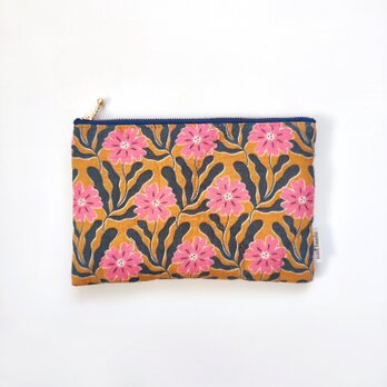 フランス製キルティング生地・フラットポーチ（bleu：ブルー）