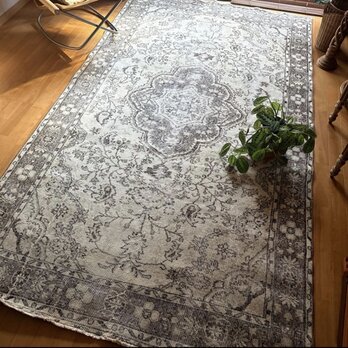 超大判161×285 メダリオン　グレイ×クリーム　トルコヴィンテージラグ