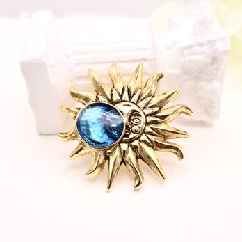 【フランス買付】S.A.F メダリオン ブローチ＊Mid-Century Sun & Moon Design1950s-70s