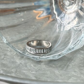 R411-ヴィンテージリング U.S.A. 1960's Silver Tone Crystal Cut Glass