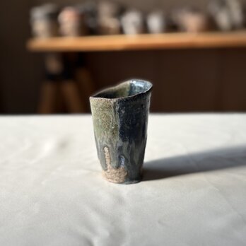 ゆらぎ流彩釉杯　青×茶