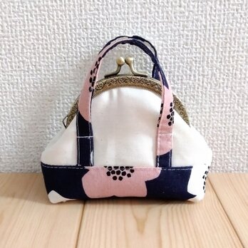 トートバッグ型　がま口ミニポーチ　コインケース　8.5cm口金　アクセサリーケース　北欧風　ネイビー　517