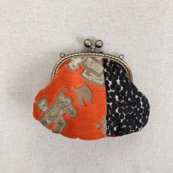 がま口ポーチ　お花のつまみ　金華山織オレンジ