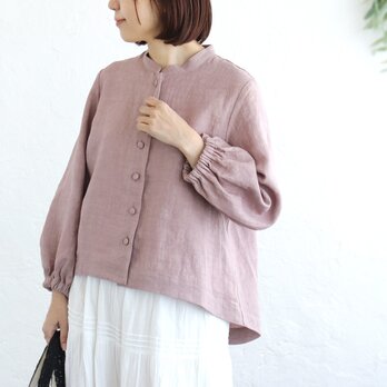 品よく着られる 大人の桐七炊きリネン バンドカラーブラウス（ダスティピンク）TP52