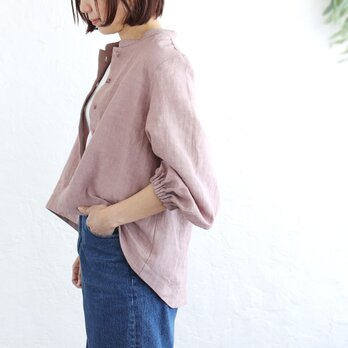 品よく着られる 大人の桐七炊きリネン バンドカラーブラウス（ダスティピンク）TP52
