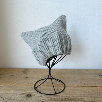 おとなのシンプルねこ耳＊ふんわりニット帽《ライトグレー》