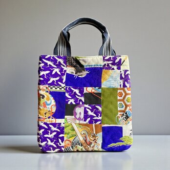 ミニトートバッグ【送料込み】着物リメイク　ブルー系