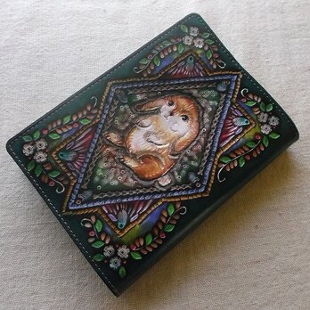 文庫サイズブックカバー 刻印、拭き染め 牛革