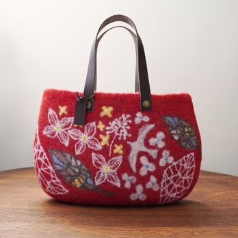 羊毛フェルトバッグ/赤い夜空