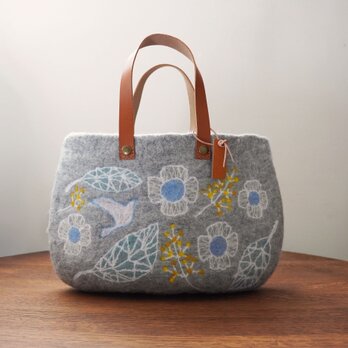 羊毛フェルトバッグ/花と鳥