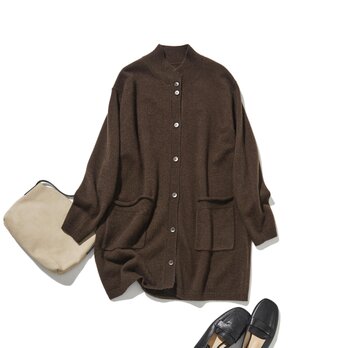 すべての体型を包み込む「ふんわり温もり」 ヤクのダウン×メリノウール ロングカーディガン　　ブラウン　251203-1