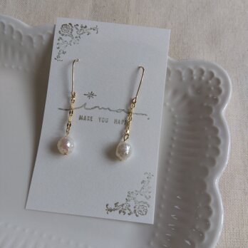 14kgf 凸凹淡水パールのベネチアンチェーンピアス