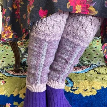 レッグウォーマー*民族衣装・古着好きな方等*ラベンダーカラー*エストニア*バルト三国*模様編み✴︎ニット✴︎冷え取り*東欧*北欧