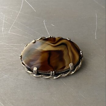 Vintage 60s EURO MIRACLE brown marble stone broach