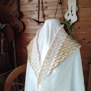 手紡ぎコットンの三角ストール（イエロー）