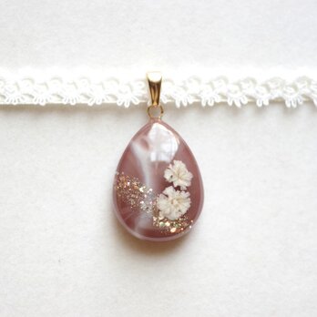 【受注製作】レジンアート　ドロップモチーフとタティングレースとサテンリボンのチョーカー〈冬のブルース〉