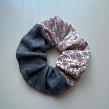 着物リメイクシュシュ⑫（ピンク×ベージュ×グレー）