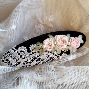 アンティークレース*リボン刺繍*バレッタ*c