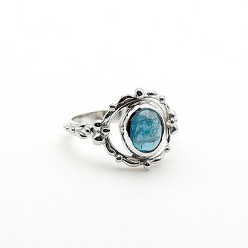 天然石リング 　シーグリーンカイヤナイト 12.5号　 一点物 　デザイン指輪 　森の泉