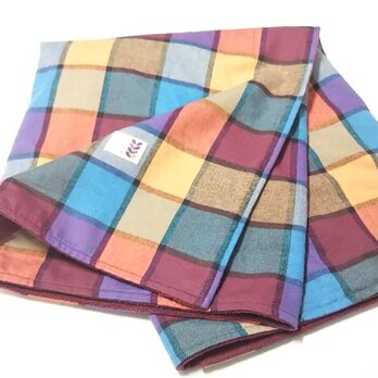 ブロックチェックのひざ掛け コットンフランネル×フリース ボルドー ⑧