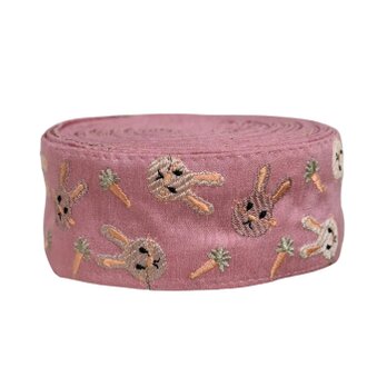 インド刺繍リボン50cm切り売り うさぎとニンジン ピンク 5cm幅 HC ラビット バニー 兎 R-0806