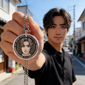 特集掲載 似顔絵 お写真から作る ペンダント・ネックレス 肖像画 名前入り 彼氏 男性 夫 記念日 誕生日プレゼント