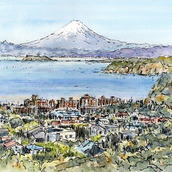 水彩画原画　披露山からの富士山　＃703