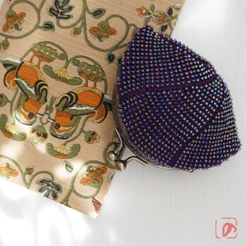 ばあば作♡シードビーズのがま口（こきむらさき・1973）