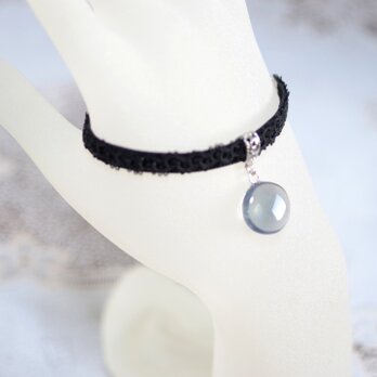 【受注製作】レジンアート　一粒の水滴とタティングレースとベルベットリボンのブレスレット〈優しい影を残して〉