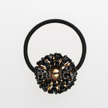 ビーズヘアアクセサリー「花」（黒金×多面）