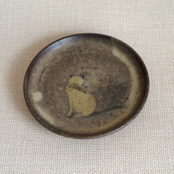 丸皿（銀彩猫a）