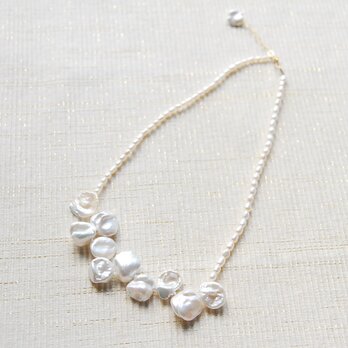 花びらケシパールのネックレス　ホワイト 14kgf