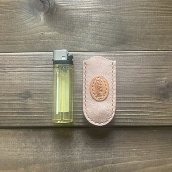 ライターカバーtype-4カスタム(ピンクベージュ×ベージュ/ロゴワッペン付き)