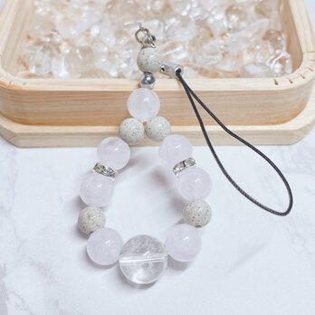 温泉のような癒しを纏う ｜ヒマラヤ水晶・北投石・ラベンダーアメジスト 天然石/パワーストーンストラップ No829S