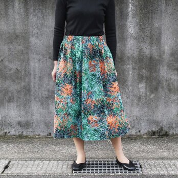 【受注制作】アフリカ布のギャザースカート（ ペインティング ）アフリカンプリント アフリカンファブリック